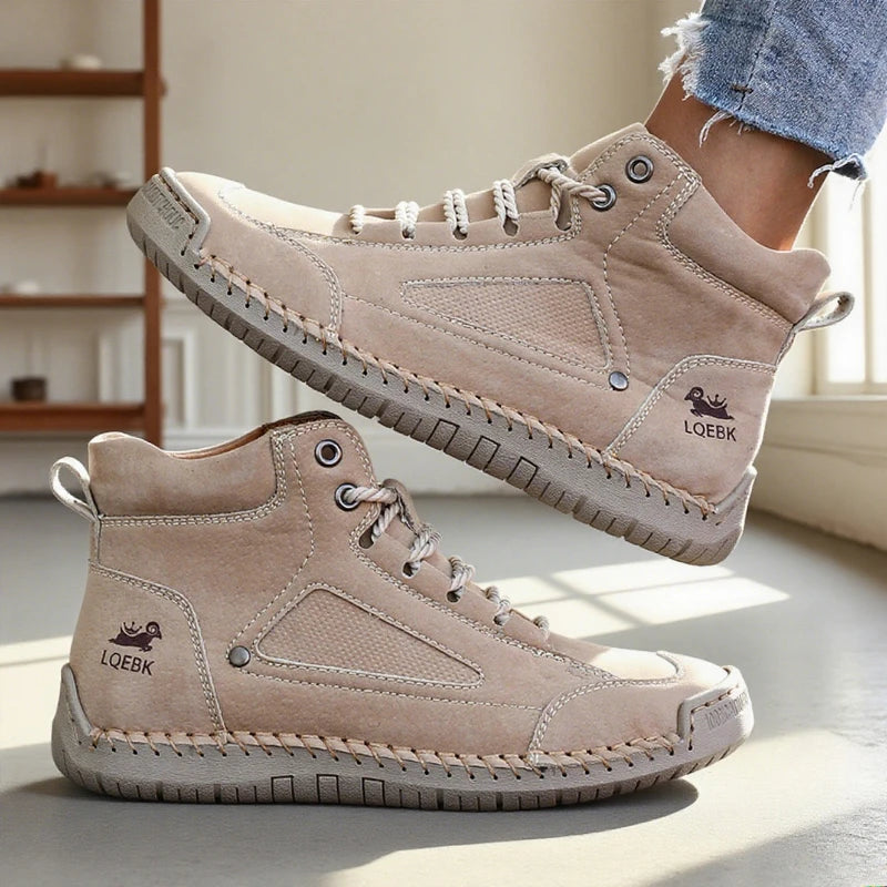 Ankle Leather Boots - Handmade Stitching