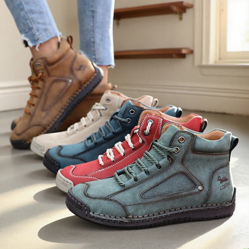 Ankle Leather Boots - Handmade Stitching